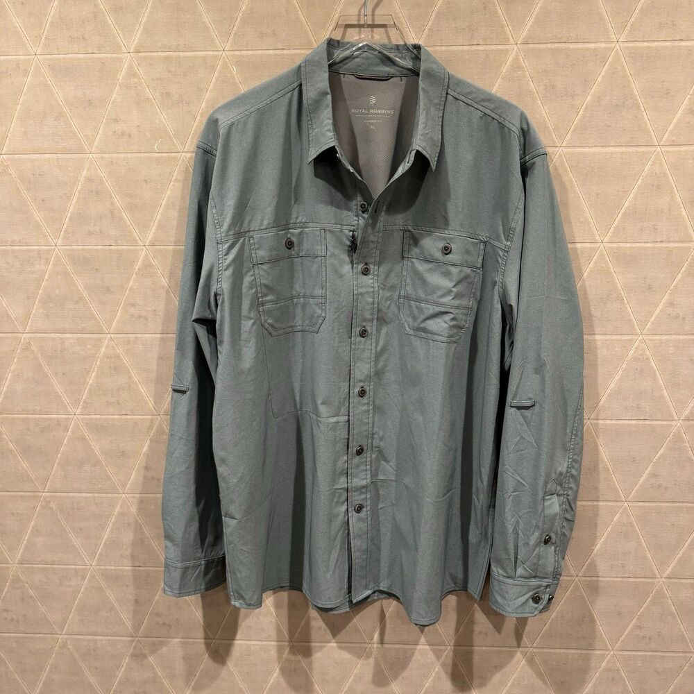 Royal Robbins Shirt Mens XL Blue Button Up Long Sleeve Front Pockets